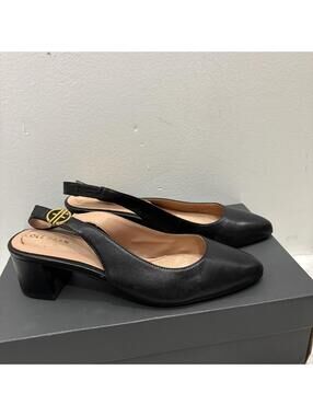 Cole Haan Black Leather Slingback Block Heel Shoes